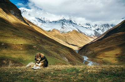 Scenic view of mountains against sky during winter