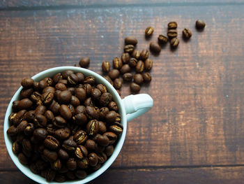 High angle view of coffee beans on table