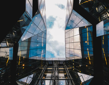 Directly below shot of modern buildings in city