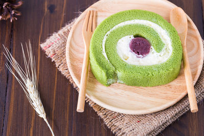 High angle view of dessert on table