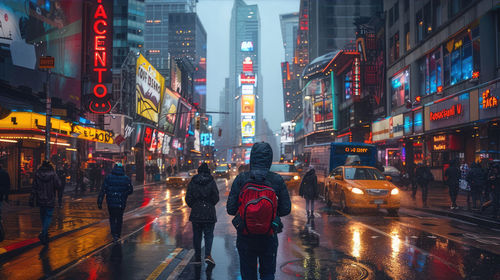 People walking on street at night