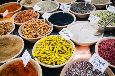 High angle view of various food for sale at market