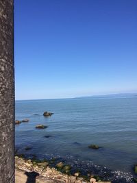 Scenic view of sea against clear blue sky