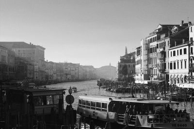 Panoramic view of river and city against clear sky