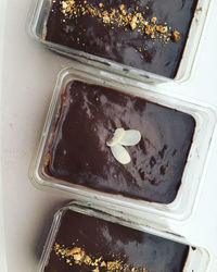 High angle view of chocolate cake in container