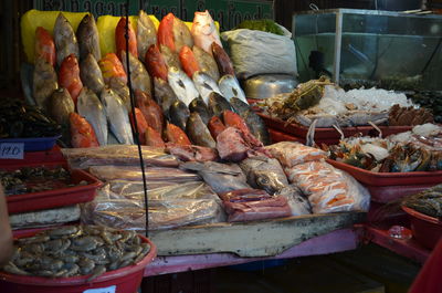 Various seafood for sale at fish market