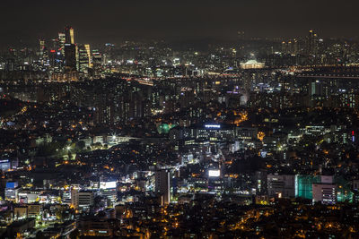 Aerial view of city at night