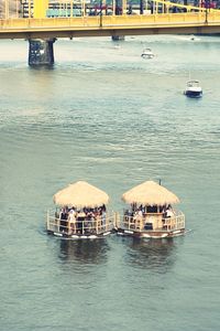 High angle view of ship in sea