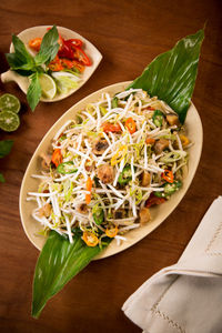 High angle view of vegetables in bowl on table