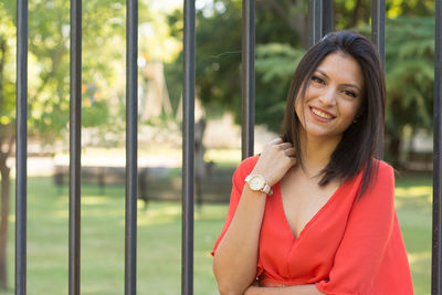 Model woman looking at camera during outdoors session