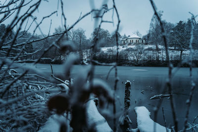 Panoramic view of lake against sky during winter