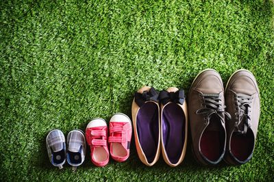 Low section of shoes on grass
