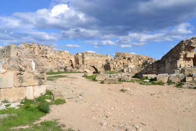 Rock formations on landscape against sky