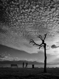 Silhouette person standing on field against sky