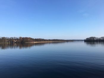 Scenic view of calm lake against clear sky