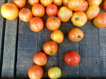 Directly above shot of tomatoes for sale at market stall