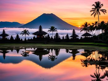Scenic view of lake against sky during sunset