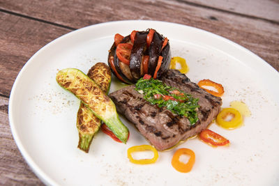 Close-up of food in plate on table