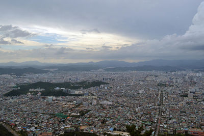 High angle shot of townscape against sky