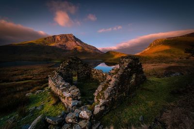 Scenic view of landscape against sky during sunset