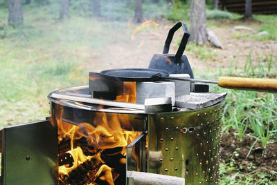 Close-up of fire on barbecue grill