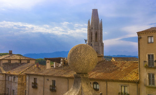 The aerial view of girona and cathedral in a beautiful summer day, catalonia, spain