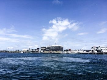 Dark blue sea against blue sky