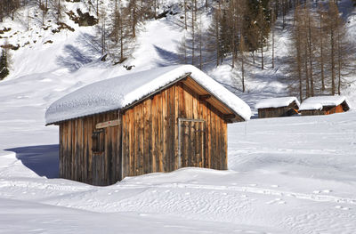 Snow covered landscape against sky