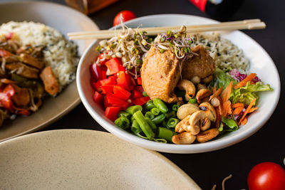 High angle view of food in plate