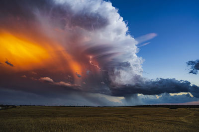 Scenic view of field against sky during sunset