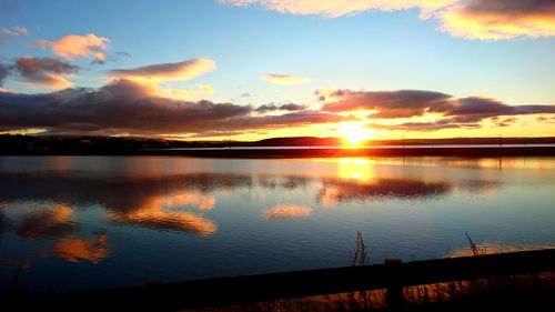 Scenic view of lake against sky during sunset