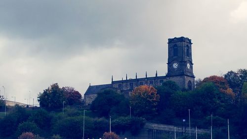 Low angle view of building against cloudy sky