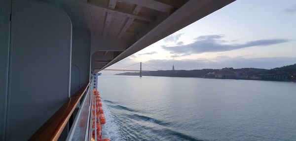 Panoramic view of bridge over sea against sky