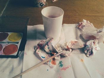 High angle view of food on table