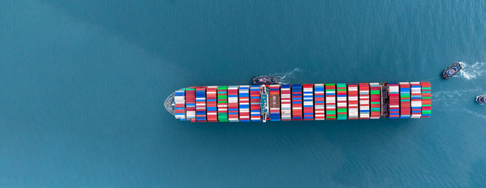 High angle view of toy blocks on blue background