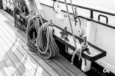 High angle view of ropes sailboat