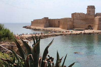 Panoramic shot of sea against sky. castle of le castella, calabria, italy