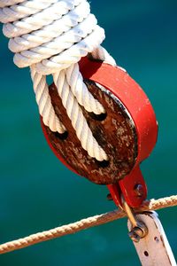 Close-up of rope tied on boat