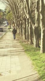 Rear view of people walking on road