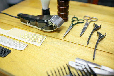 High angle view of keys on table