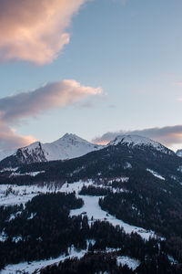 Scenic view of snow covered mountains against sky