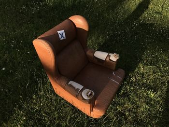 High angle view of lying down on grass