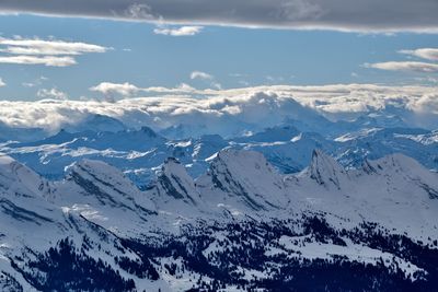 Scenic view of snowcapped mountains against sky