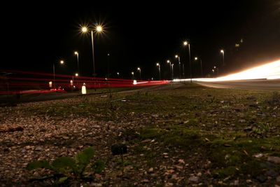 Illuminated street lights at night