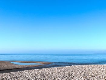 Scenic view of sea against clear blue sky