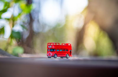 Close-up of toy car on table