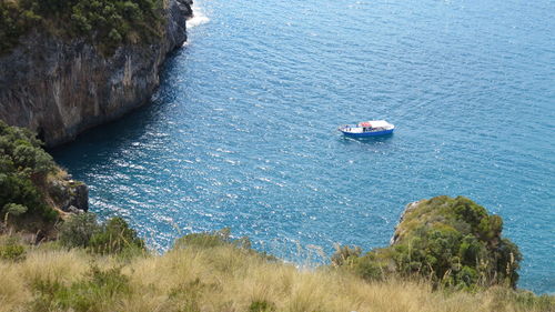 High angle view of boats in sea