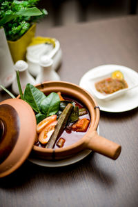 Close-up of meal served on table