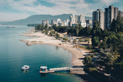 High angle view of city at waterfront