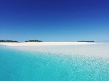 Scenic view of sea against clear blue sky